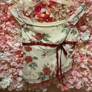 Floral Print Women's Top with Red Accents